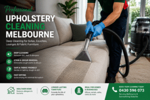 Professional upholstery cleaning Melbourne technician steam cleaning a fabric sofa in a modern living room