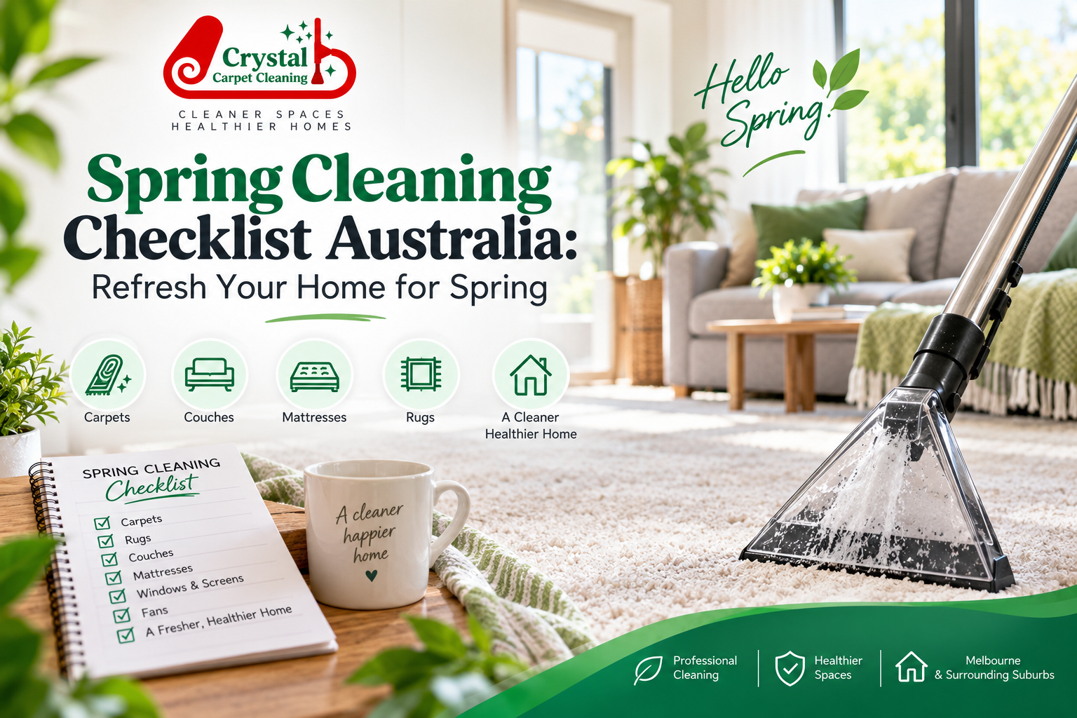 Spring cleaning checklist for an Australian home with professionally cleaned carpet